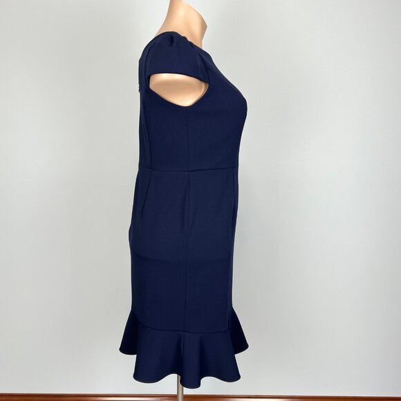 Betsey Johnson Womens Plus Stretch Crepe Dress Navy Blue Ruffle Hem size 14W - Picture 6 of 15